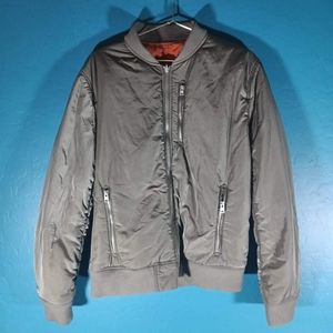 All Saints Erskine Reversible Zip Front Puffer Jacket Olive Green Orange Large